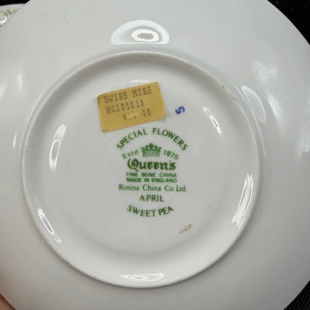 Queen's Special Flowers April Sweet Pea Tea Cup Saucer Set Rosina China England